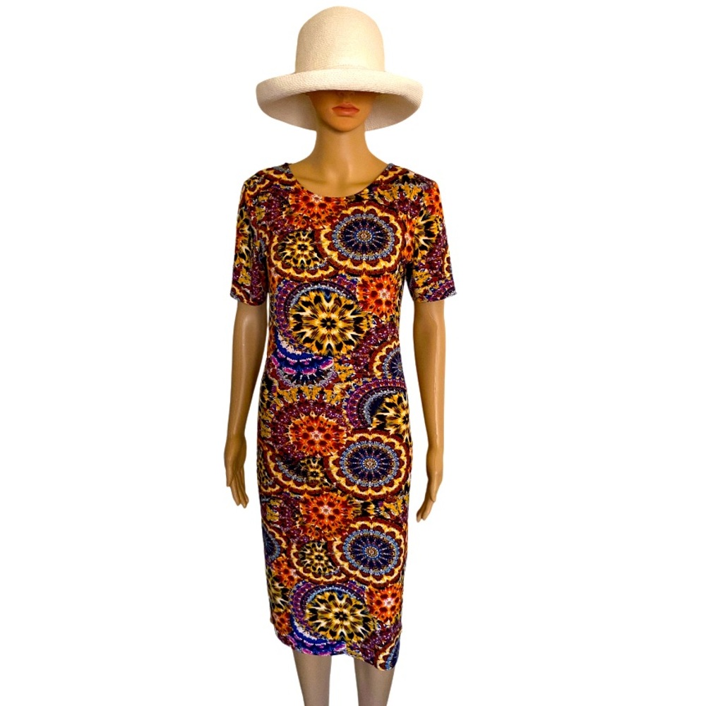 CAPELLA APPAREL Mandala Bodycon Midi Length Dress Size 1XL